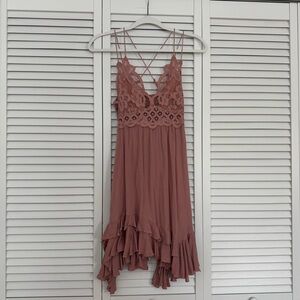 Free People Asymmetrical Lace Dress in Dusty Rose Fairy Fairycore Napkin Hem S